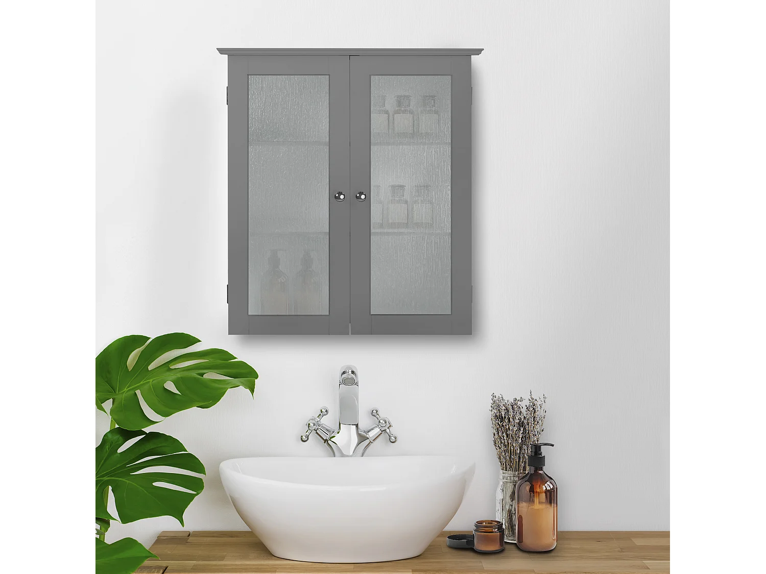Teamson Home Connor Arredo Bagno Pensile 2 Porte In Vetro Grigio EHF-581G
