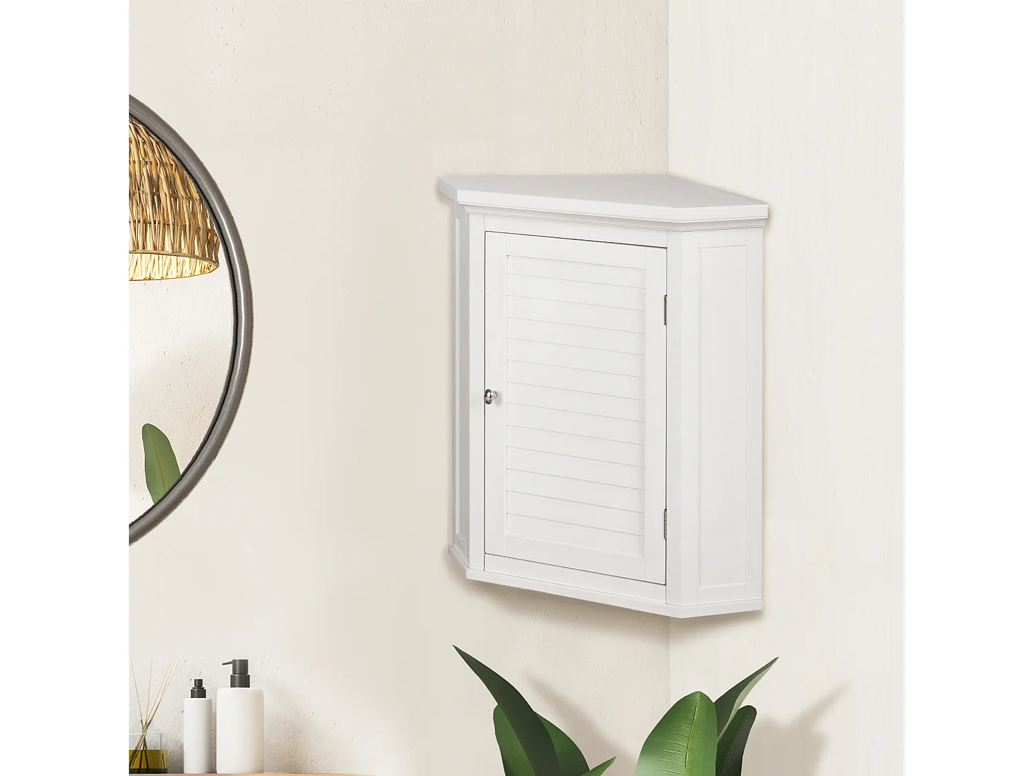 Placard mural armoire de toilette d'angle salle de bain blanc Glancy