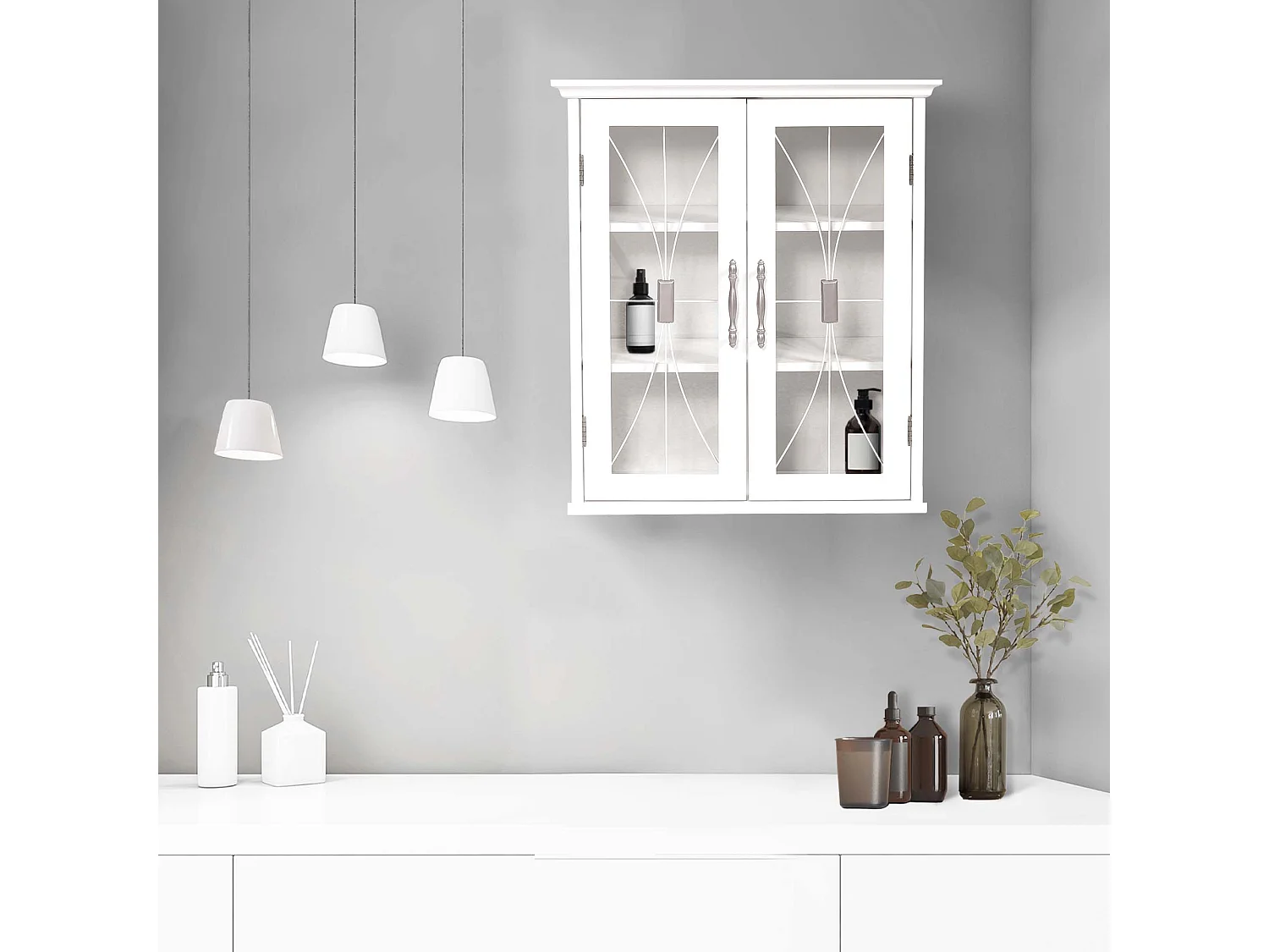 Teamson Home Badkamerkast - Delaney Muurbevestiging Houten Kastje Met 2 Deuren en Planken - Wit