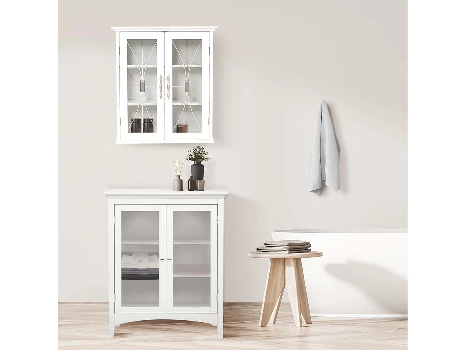 Teamson Home Badkamerkast - Delaney Muurbevestiging Houten Kastje Met 2 Deuren en Planken - Wit