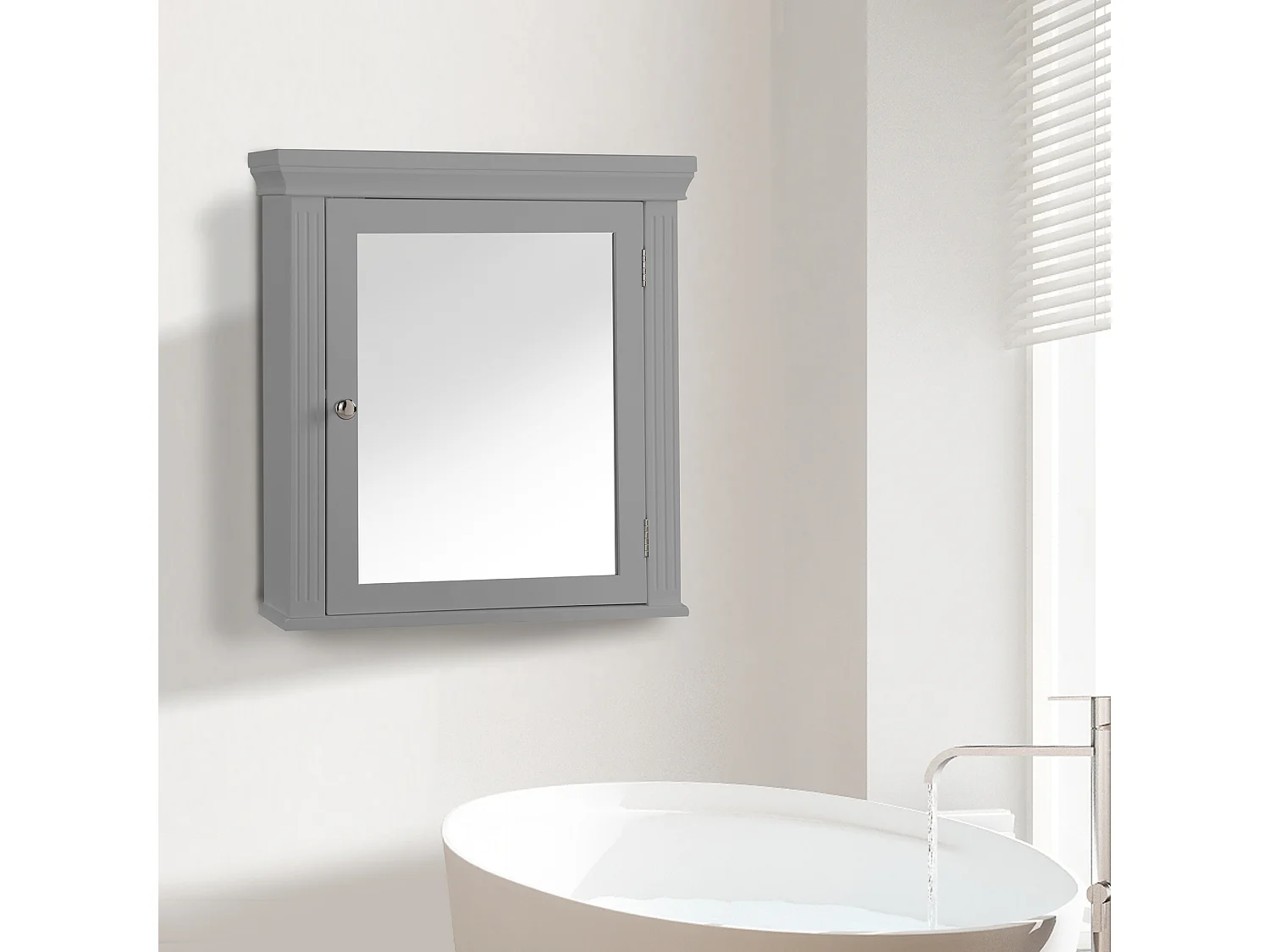 Teamson Home Badkamerkast - Stratford Muurbevestiging Houten Medicijnkastje Met Spiegel Deur en Plank - Grijs