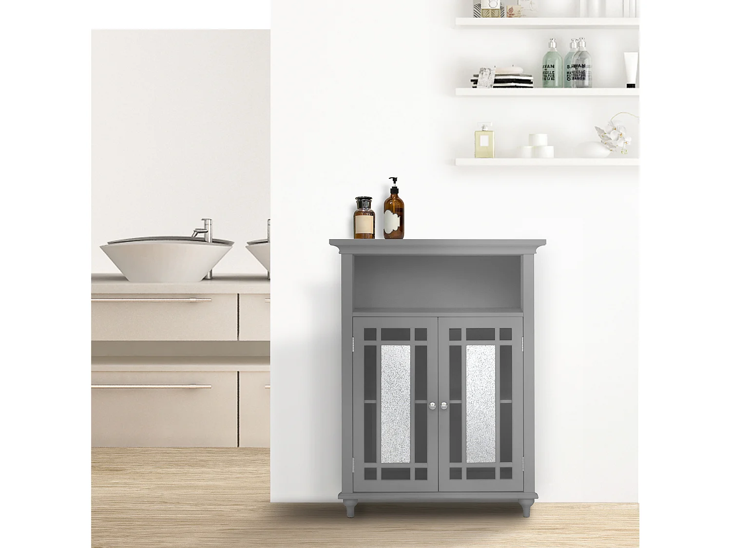 Teamson Home Badezimmer Windsor Doppeltür Freistehender Schrank Grau EHF-529G