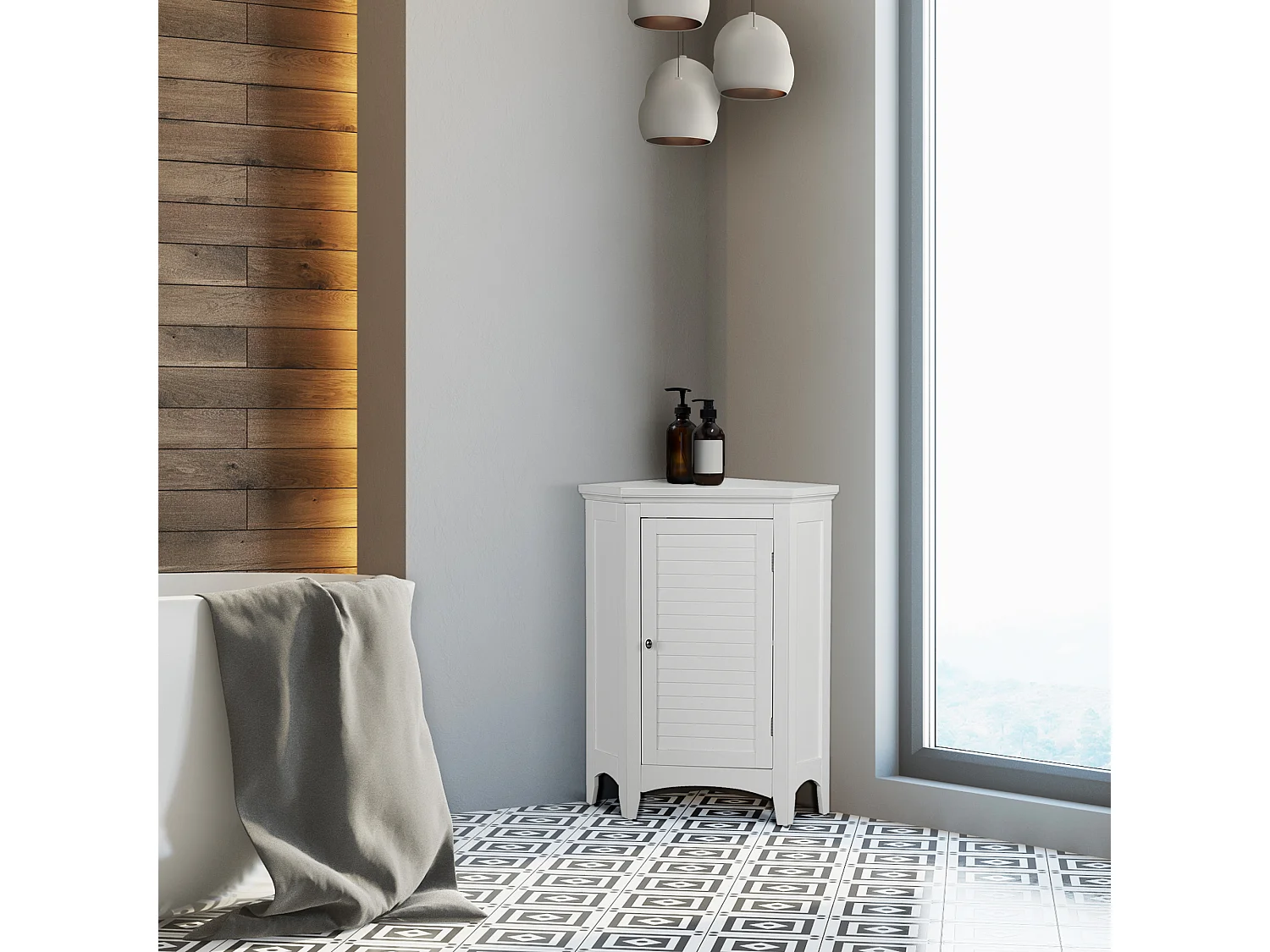 Meuble d'angle bas de rangement de salle de bain Ethan blanc Teamson Home