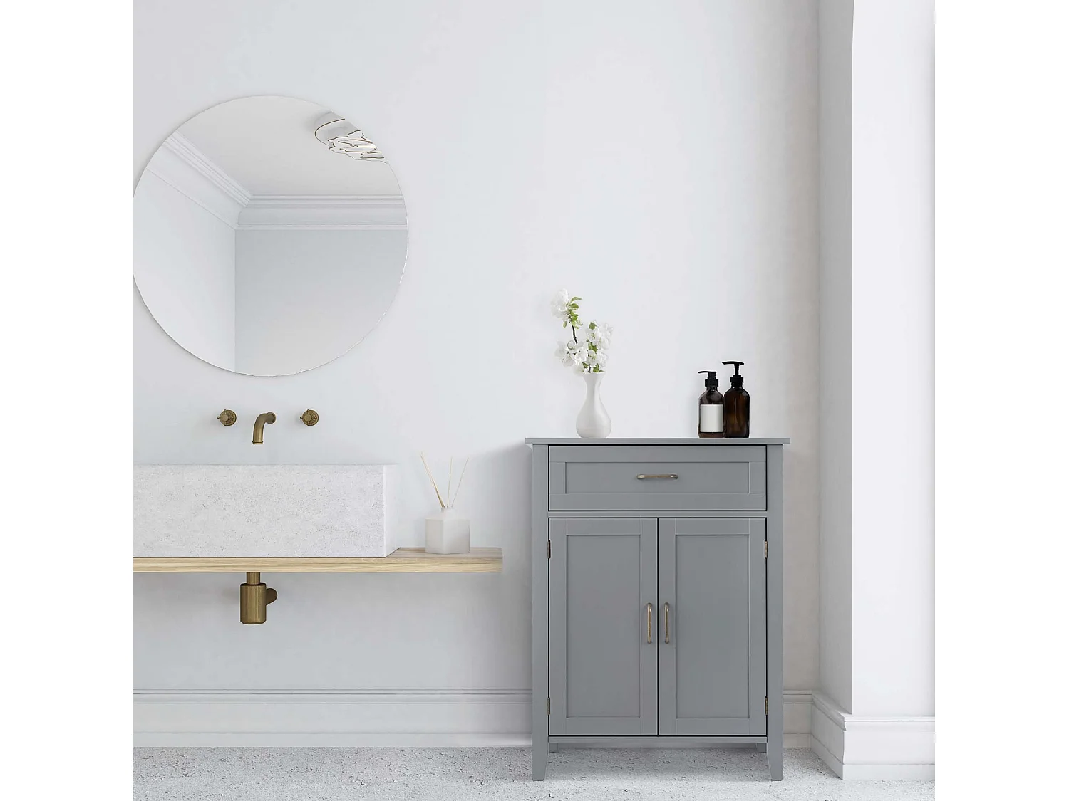 Mercer Meubles de salle de bain en bois- Tiroir et étagères réglables