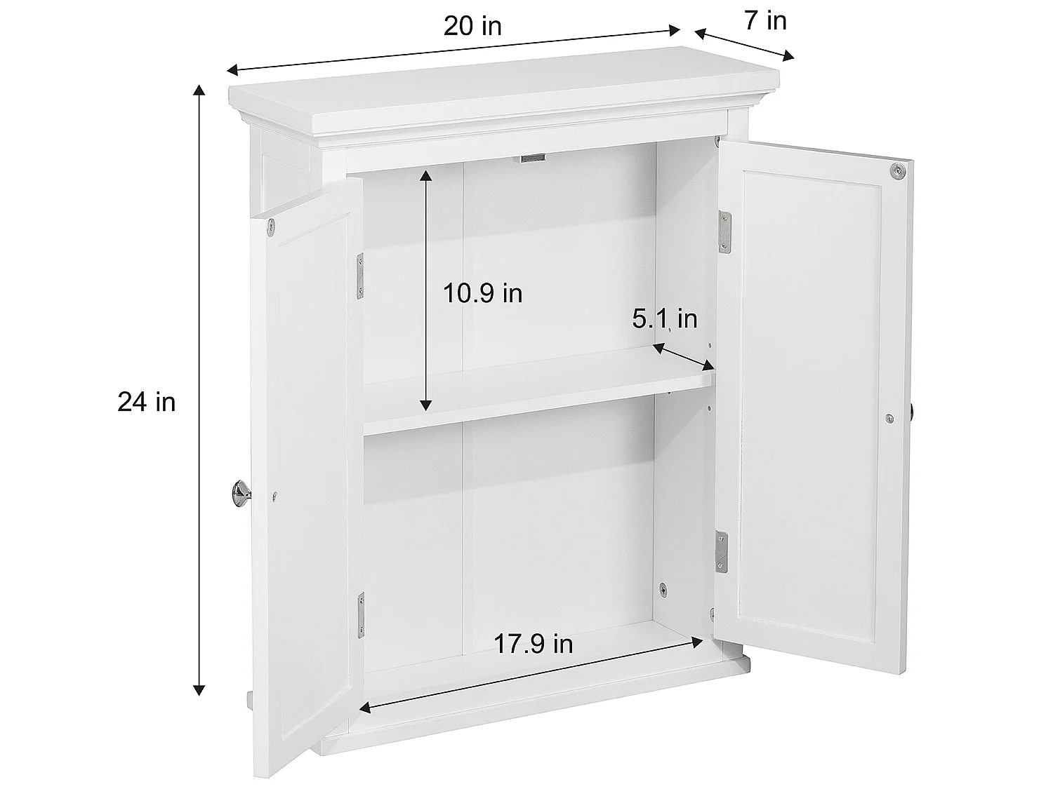 Teamson Home Mobile Del Bagno Parete Legno Bianco Doppia Porta ELG-583