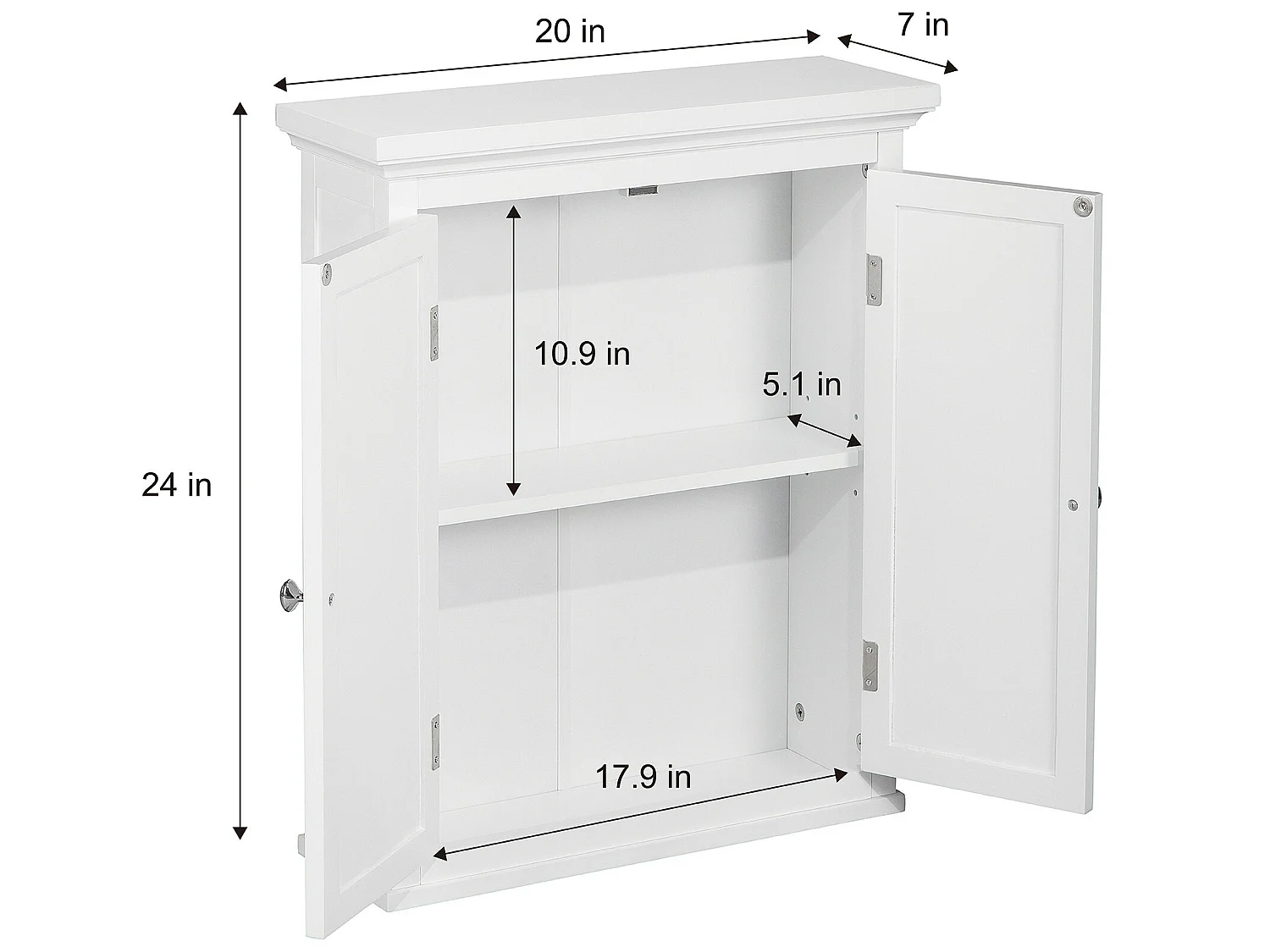 Teamson Home Mobile Del Bagno Parete Legno Bianco Doppia Porta ELG-583