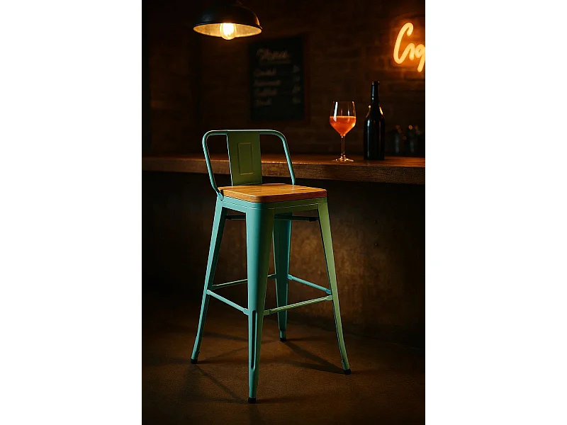 Taburetes Altos - Taburete Torix Respaldo Madera Natural - Verde menta