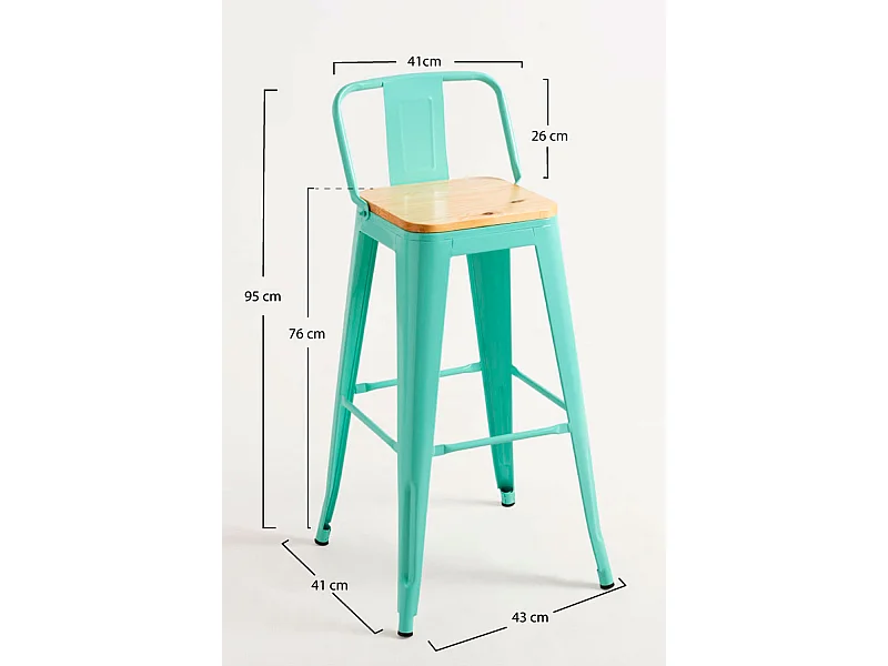 Taburetes Altos - Taburete Torix Respaldo Madera Natural - Verde menta