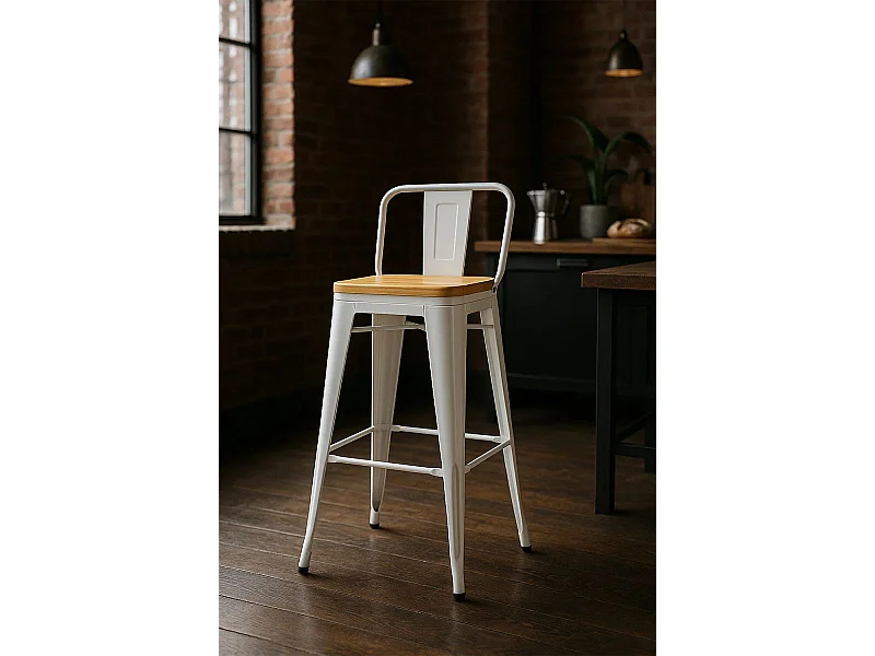 Taburetes Altos - Taburete Torix Respaldo Madera Natural - Blanco