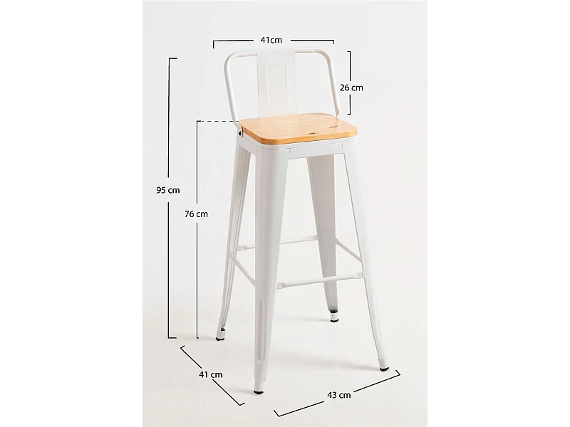 Taburetes Altos - Taburete Torix Respaldo Madera Natural - Blanco