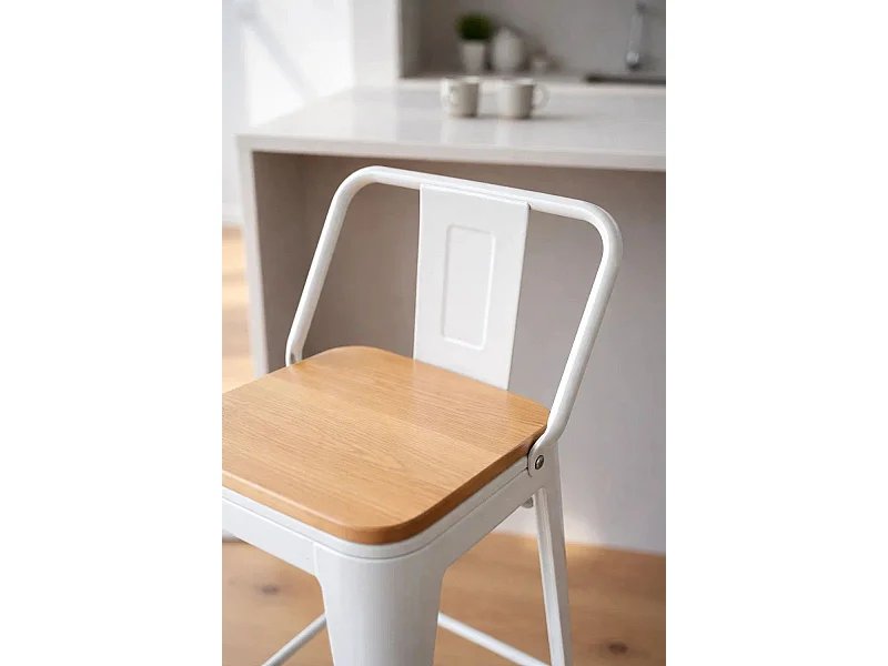 Taburetes Altos - Taburete Torix Respaldo Madera Natural - Blanco