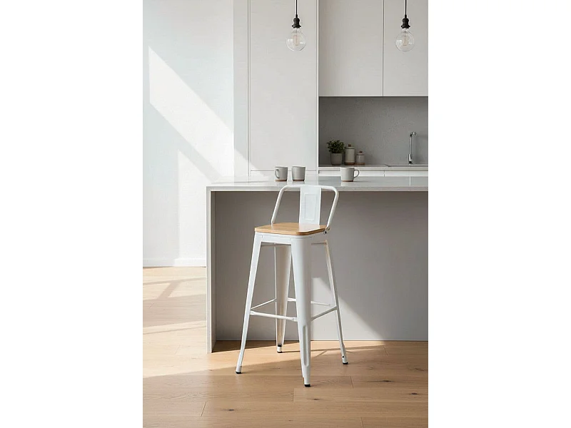 Taburetes Altos - Taburete Torix Respaldo Madera Natural - Blanco