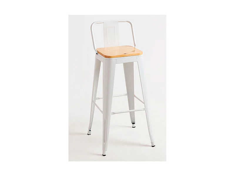 Lote de 4 Taburetes Torix Respaldo Madera Natural - Blanco