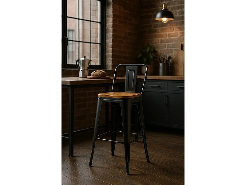 Taburetes Altos - Taburete Torix Respaldo Madera Natural - Negro