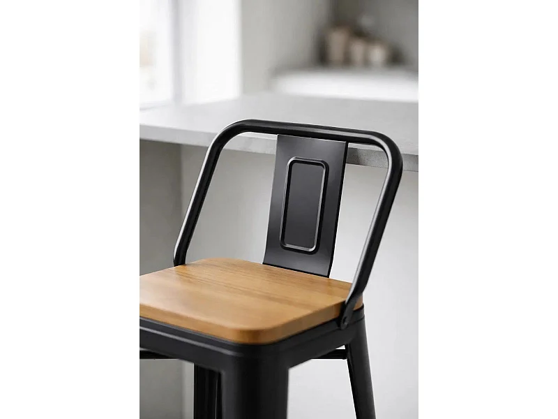 Taburetes Altos - Taburete Torix Respaldo Madera Natural - Negro