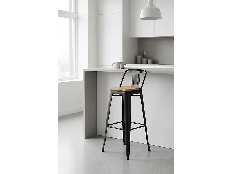 Taburetes Altos - Taburete Torix Respaldo Madera Natural - Negro