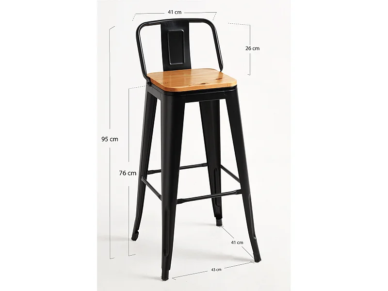 Taburetes Altos - Taburete Torix Respaldo Madera Natural - Negro