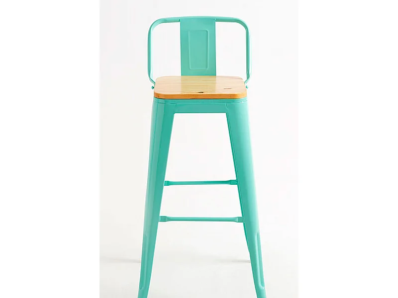 Lote de 2 Taburetes Torix Respaldo Madera Natural - Verde menta