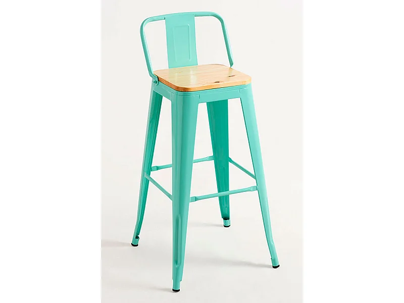 Lote de 2 Taburetes Torix Respaldo Madera Natural - Verde menta