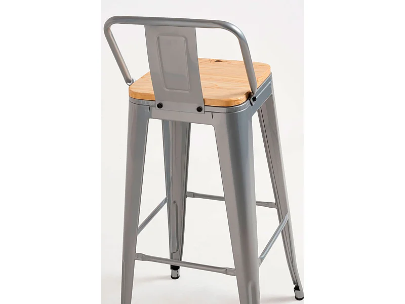 Taburetes Altos - Taburete Torix Respaldo Madera Natural - Gris metalizado