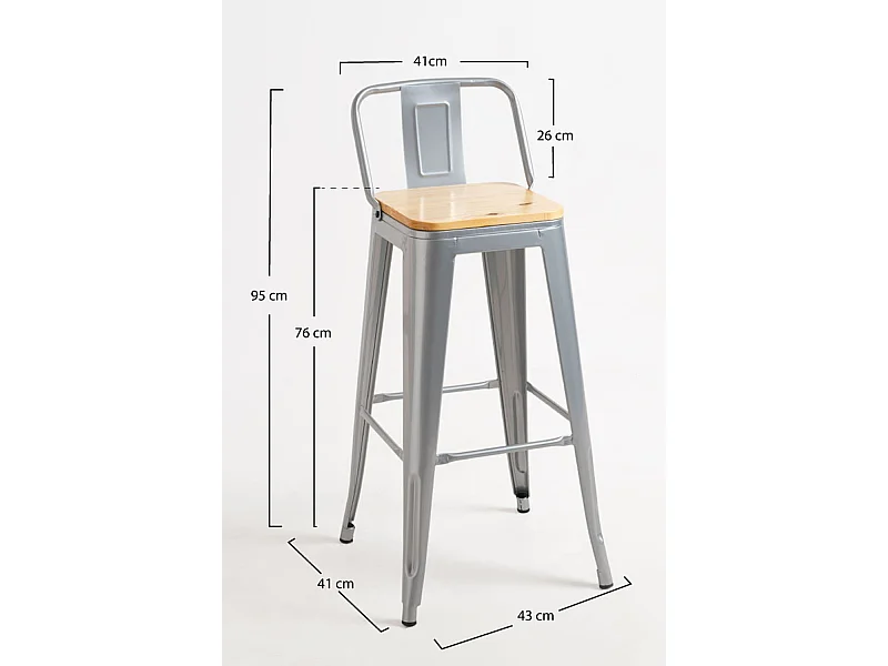 Taburetes Altos - Taburete Torix Respaldo Madera Natural - Gris metalizado