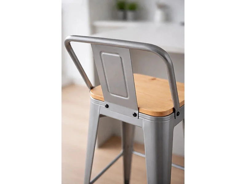 Taburetes Altos - Taburete Torix Respaldo Madera Natural - Gris metalizado