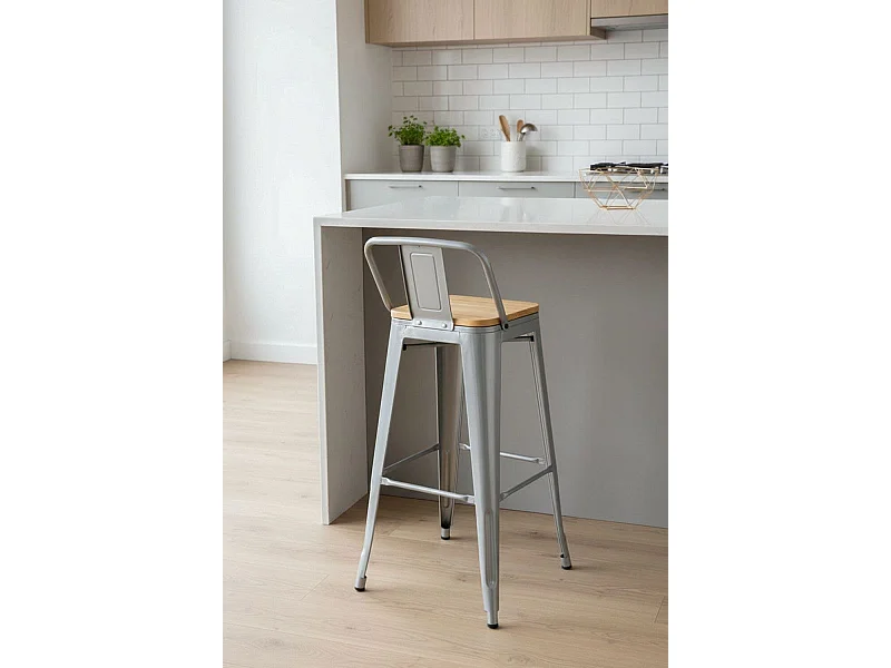Taburetes Altos - Taburete Torix Respaldo Madera Natural - Gris metalizado
