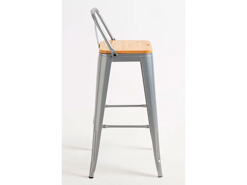 Taburetes Altos - Taburete Torix Respaldo Madera Natural - Gris metalizado