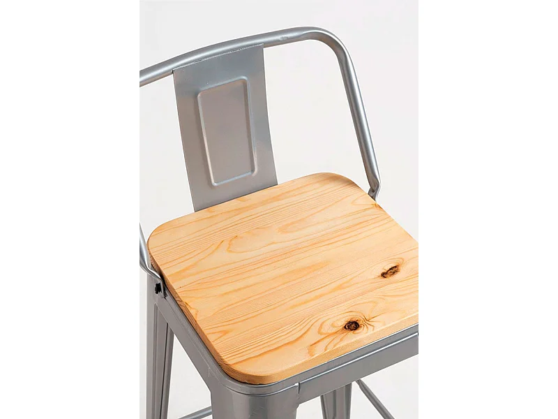 Taburetes Altos - Taburete Torix Respaldo Madera Natural - Gris metalizado