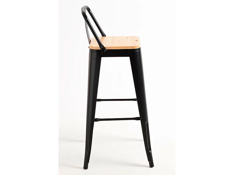 Lote de 2 Taburetes Torix Respaldo Madera Natural - Negro