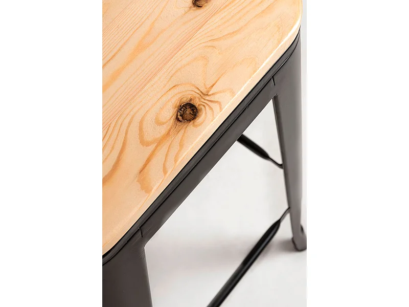 Lote de 2 Taburetes Torix Respaldo Madera Natural - Negro