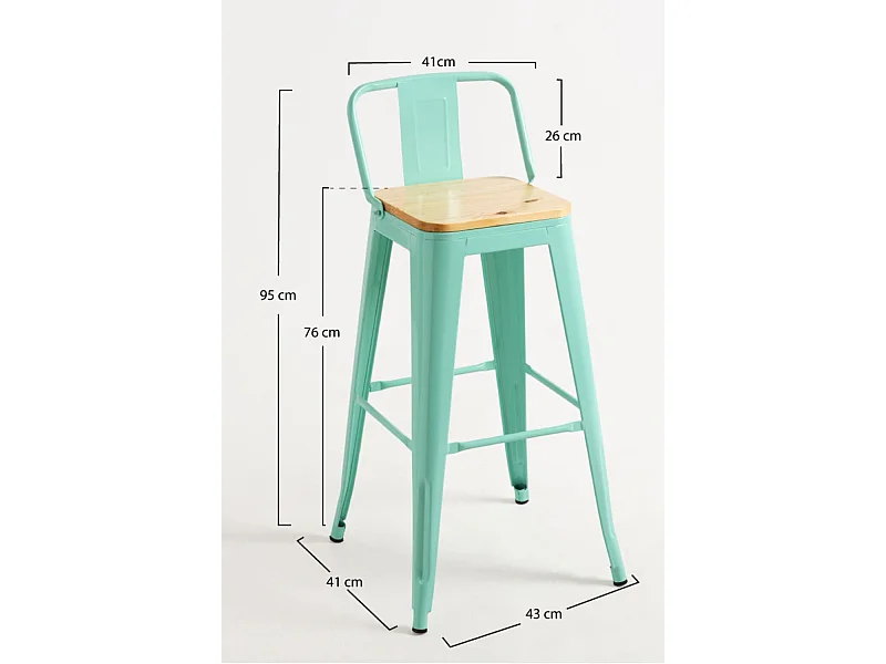 Lote de 4 Taburetes Torix Respaldo Madera Natural - Verde menta