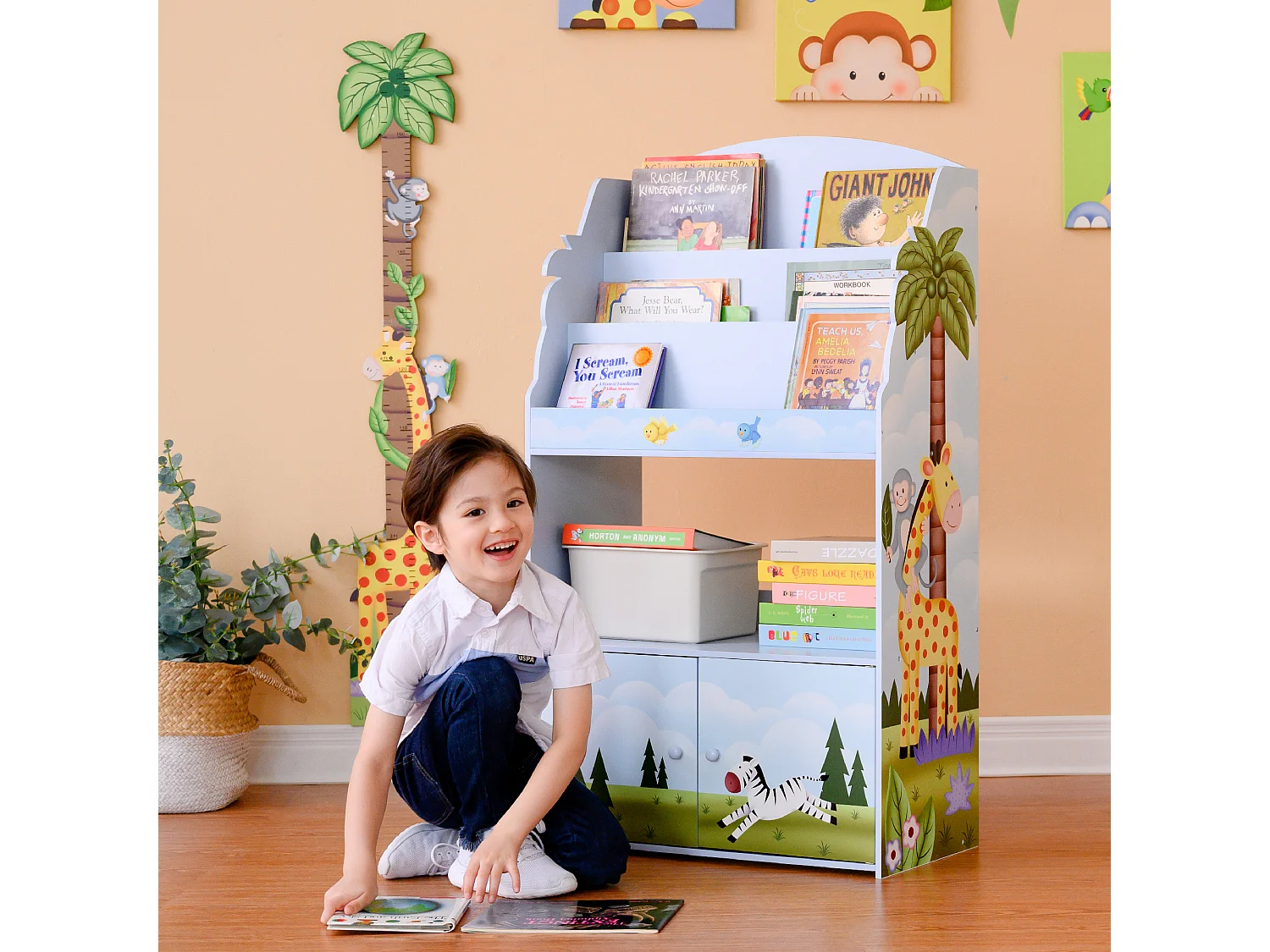 Teamson Kids Houten 3 Lagen Boekenkast Voor Kinder - Kinderslaapkamer Accessoires - Zonnige Safari Ontwerp