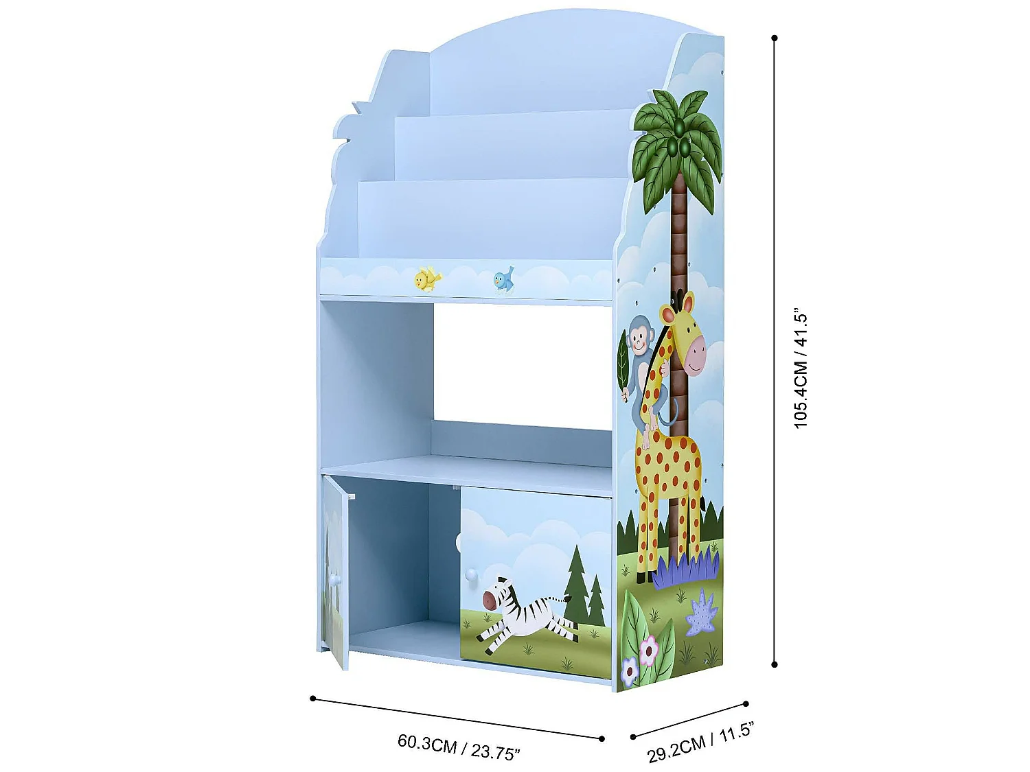 Teamson Kids Houten 3 Lagen Boekenkast Voor Kinder - Kinderslaapkamer Accessoires - Zonnige Safari Ontwerp