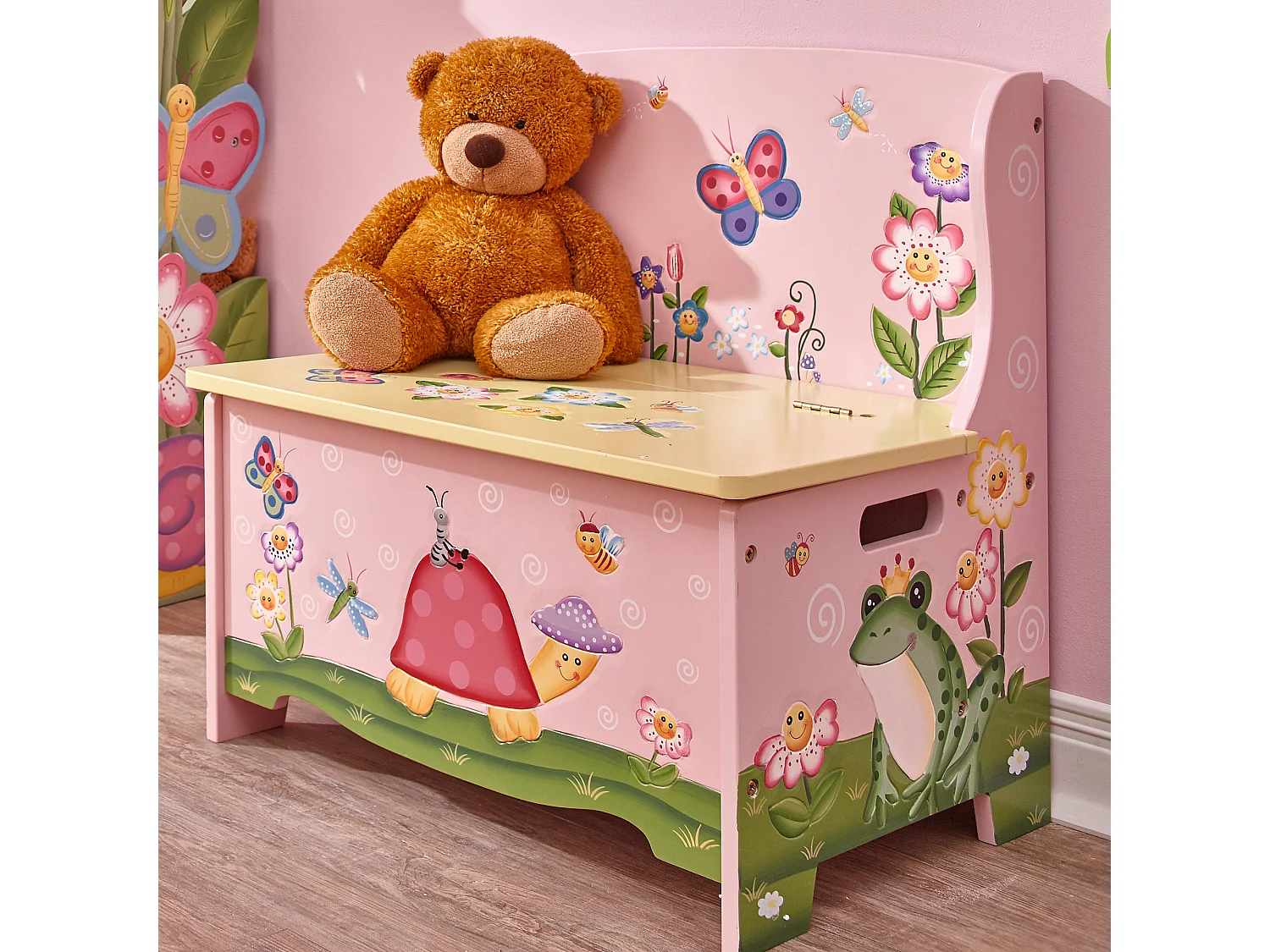 Banc de rangement enfant Magic Garden coffre à jouets bois fille bébé TD-11644A