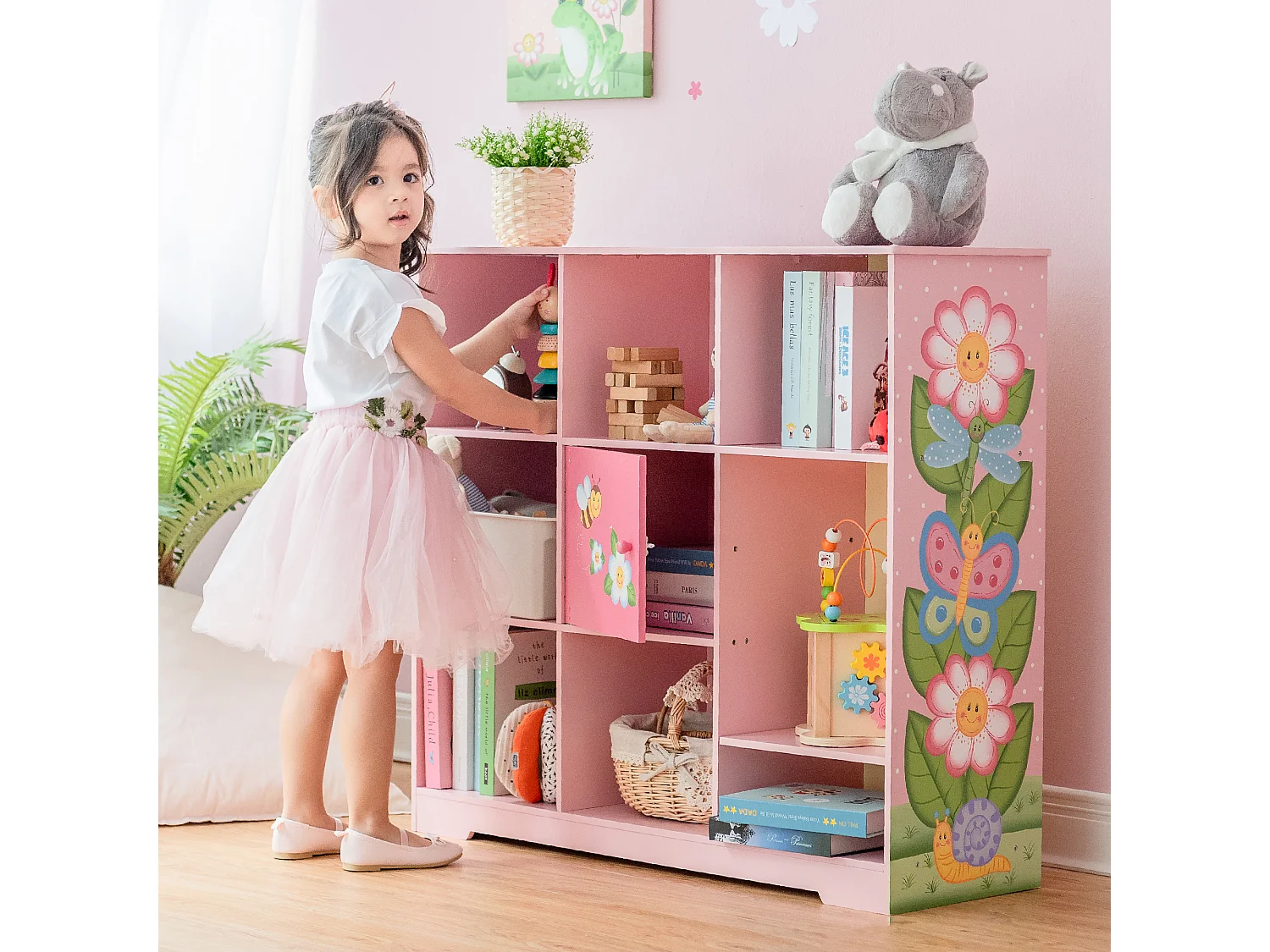 Teamson Kids Houten Kubus Boekenkast Voor Kinder - Kinderslaapkamer Accessoires - Magische Tuin Ontwerp