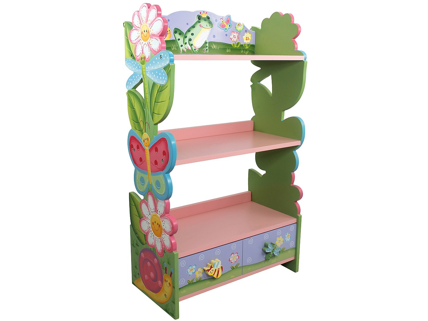 Bibliothèque Murale Enfant En Bois De Pin - 4 étagères, 3 Compartiments, Motif Animaux Jungle - 81x43x8 Cm - 5