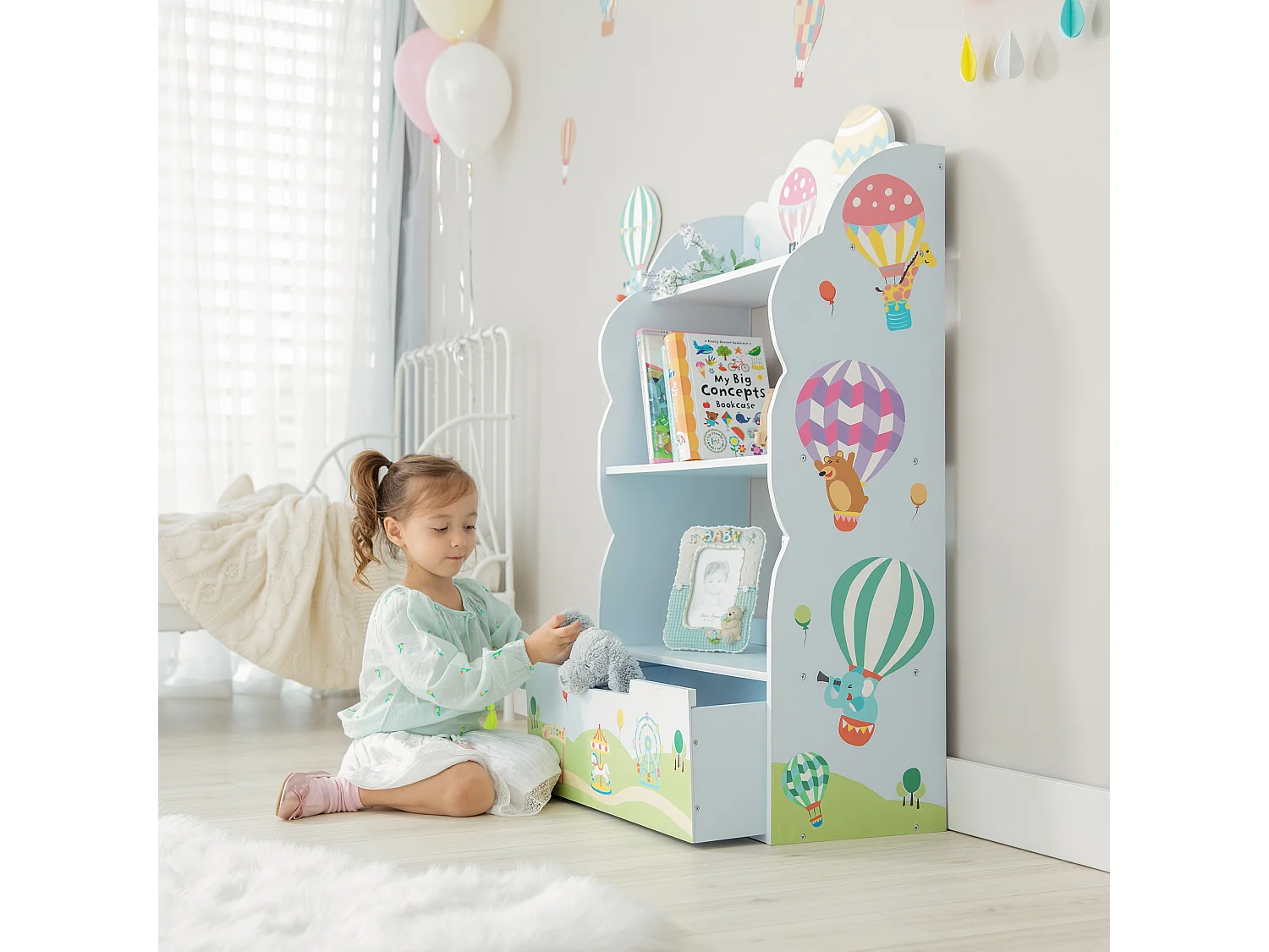 Teamson Kids Houten Boekenkast Voor Kinder - Kinderslaapkamer Accessoires - Heteluchtballon Ontwerp
