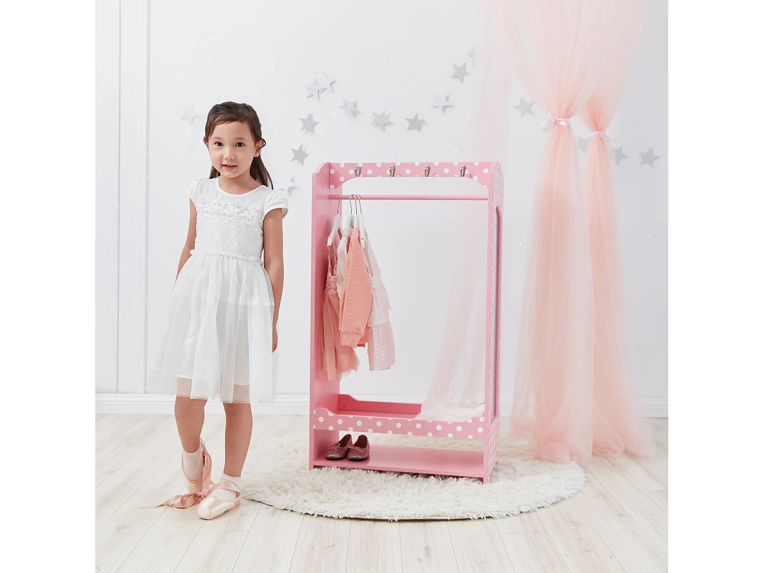 Teamson Kids Kinder Polka Dot Holz Ankleide-Stange Bügel Ständer Pink TD-12949A