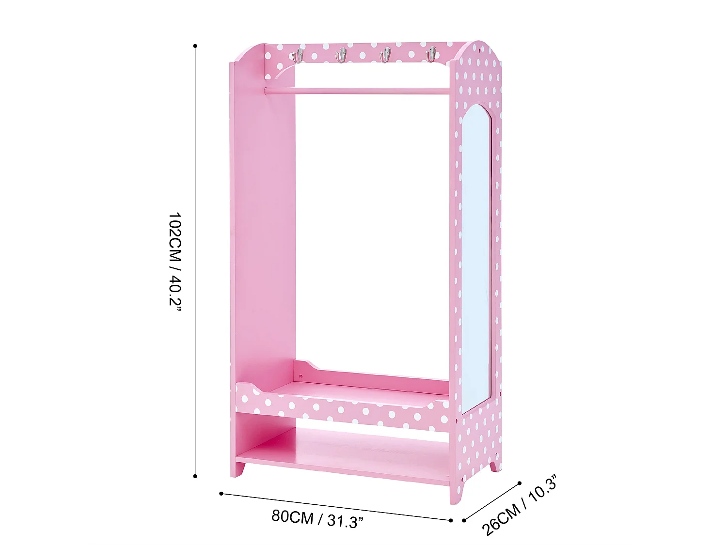 Teamson Kids Kinder Polka Dot Holz Ankleide-Stange Bügel Ständer Pink TD-12949A