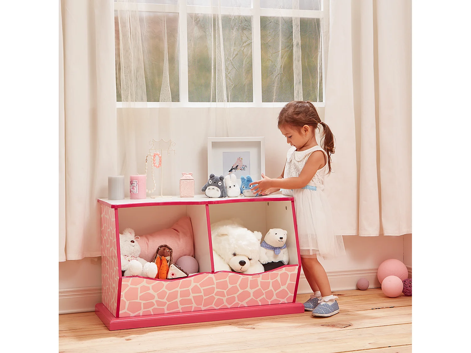 Teamson Kids Speelgoed Opslag Voor Kinderen - Kinderslaapkamer Accessoires - Roze/Wit/Giraffe