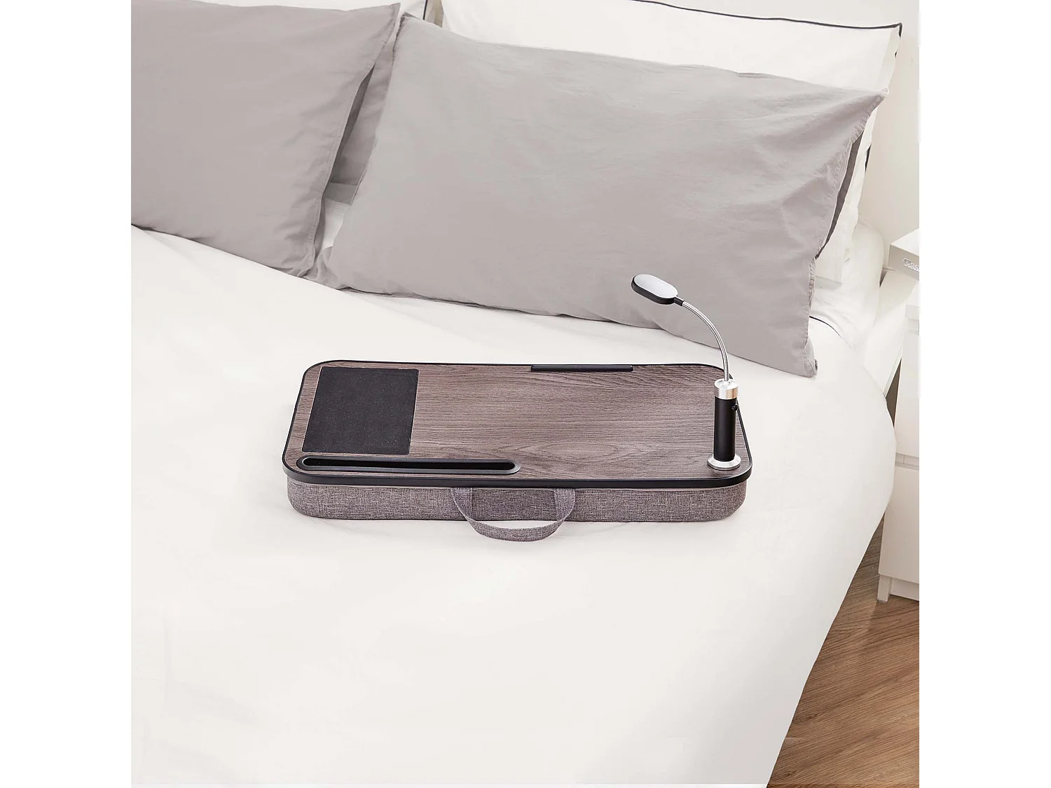 Support pour PC portable tablette table de lit coussin gris brun