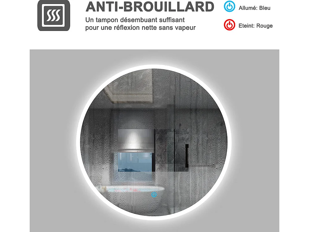 Miroir de salle de bain lumineux rond à Leds- D. 120 cm