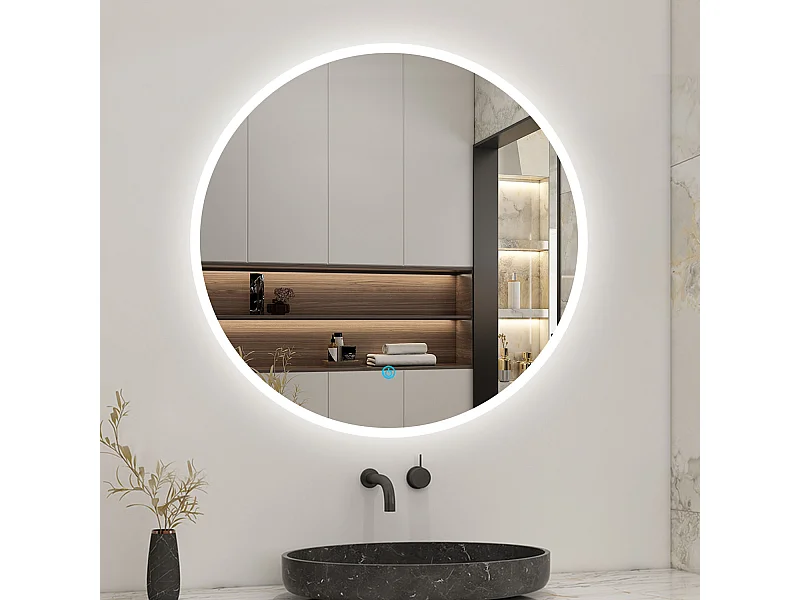 Miroir de salle de bain lumineux rond à Leds- D. 90 cm