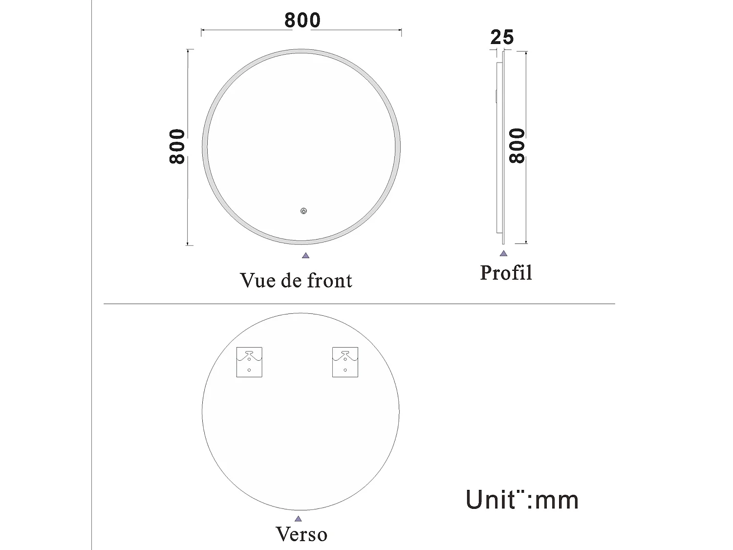 Miroir de salle de bain lumineux rond à Leds- D. 90 cm