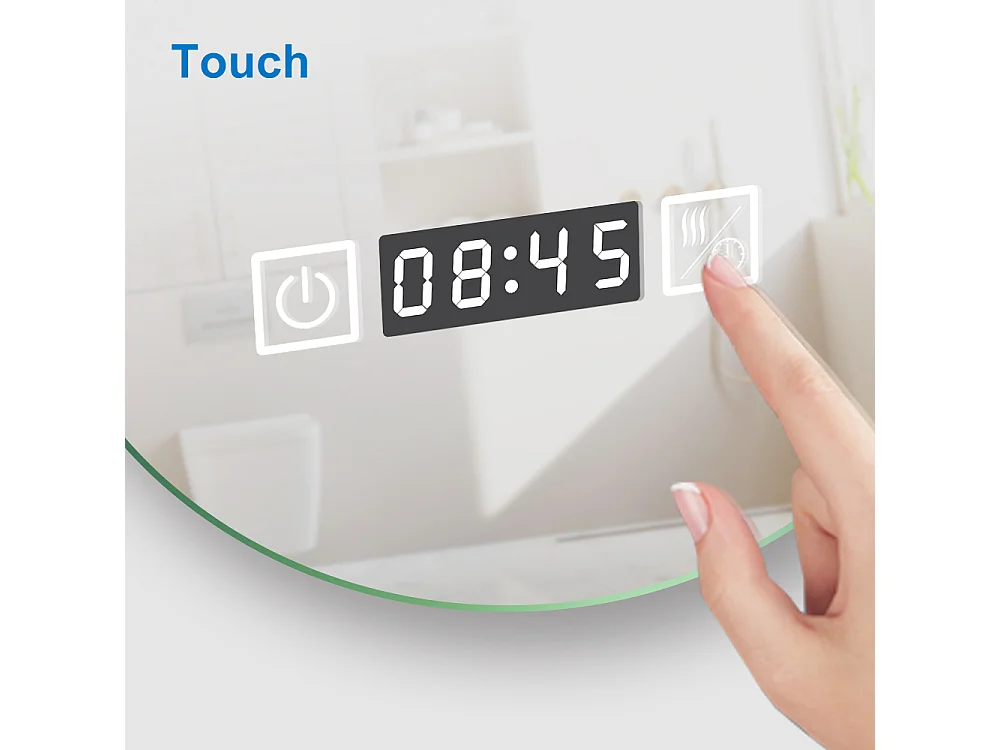 Miroir de Salle de Bain lumineux 70cm rond LED avec Horloge, Mural Miroir avec 3 Couleurs + Dimmable + Anti-buée,Interrupteur Tactile Étanche IP44