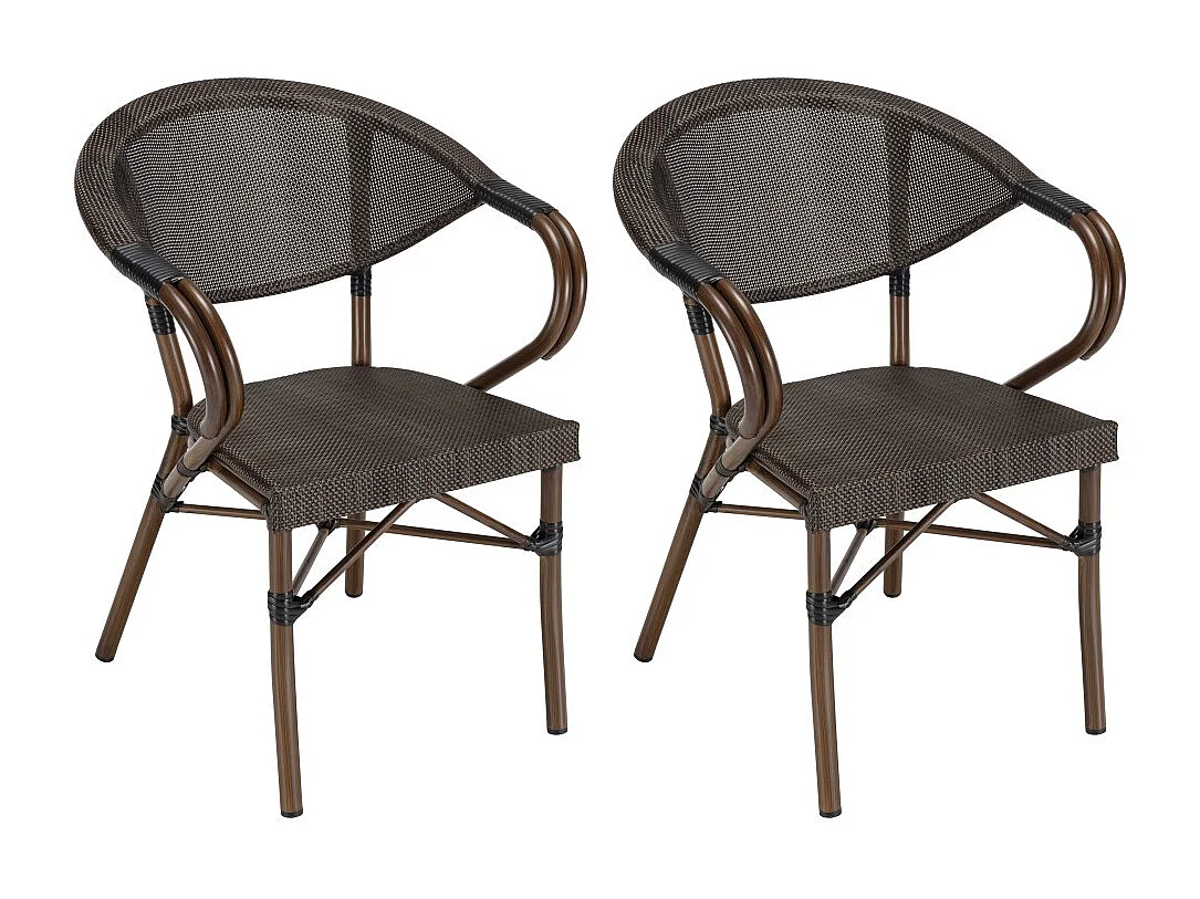 VIANNEY - Lot de 2 chaises de jardin bistrot en acier textilène marron