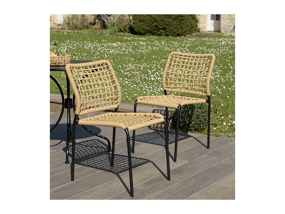 VIANNEY - Lot de 2 chaises de jardin en cordage tressé beige