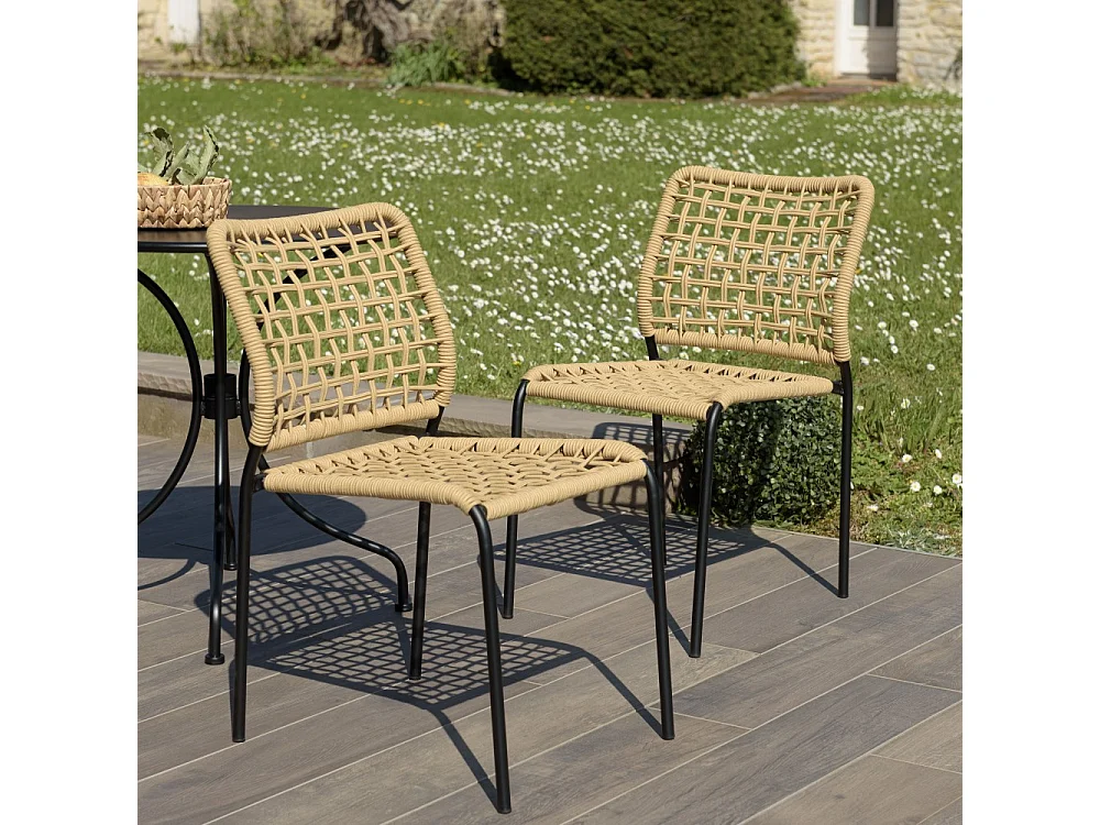 VIANNEY - Lot de 2 chaises de jardin en cordage tressé beige