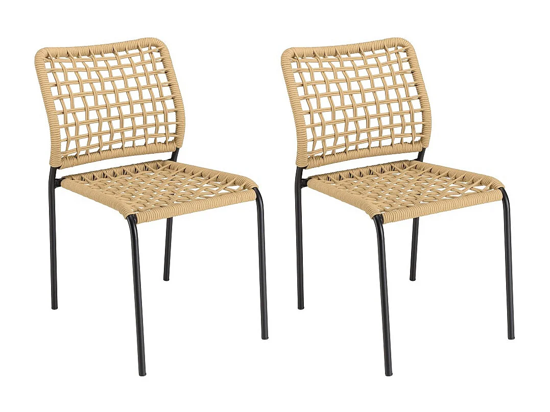 VIANNEY - Lot de 2 chaises de jardin en cordage tressé beige